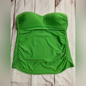 Athleta Halter Convertible Ruched Tankini Top Lime Green Size Large (No Strap)